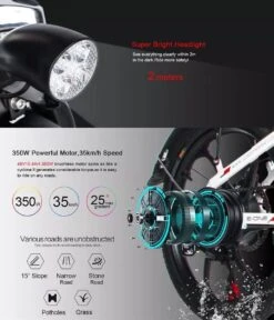 Samebike Elektrische Vouwfiet - Shimano 7 Speed Derailleur - 48V/ 10Ah Lithium Batterij - Aluminium -sportief/modern - 35km/u - Wit -Beste Fietsen Winkel 1030x1200