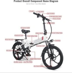 Samebike Elektrische Vouwfiet - Shimano 7 Speed Derailleur - 48V/ 10Ah Lithium Batterij - Aluminium -sportief/modern - 35km/u - Wit -Beste Fietsen Winkel 1174x1200