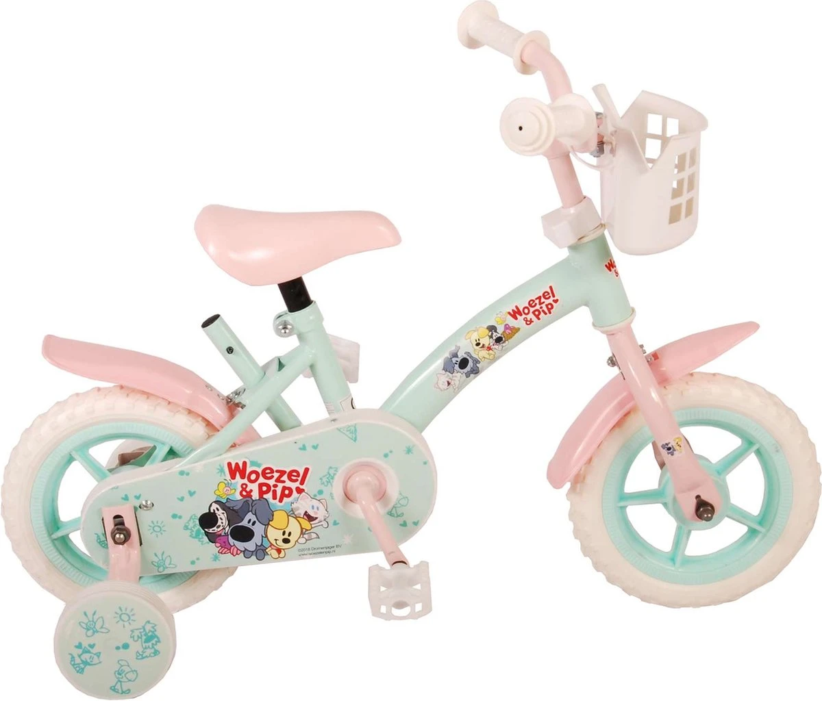 Volare Woezel & Pip Kinderfiets - Meisjes - 10 Inch - Mint Blauw/Roze - Doortrapper 3 Volare Woezel & Pip Kinderfiets - Meisjes - 10 Inch - Mint Blauw/Roze - Doortrapper
