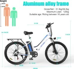 HITWAY Elektrische Fiets Voor Volwassenen | Ebikes Fietsen Stadsfiets | 250W 36V Motor | 7 VERSNELLINGSSYSTEE | 26 Inch - Wit -Beste Fietsen Winkel 1200x1117