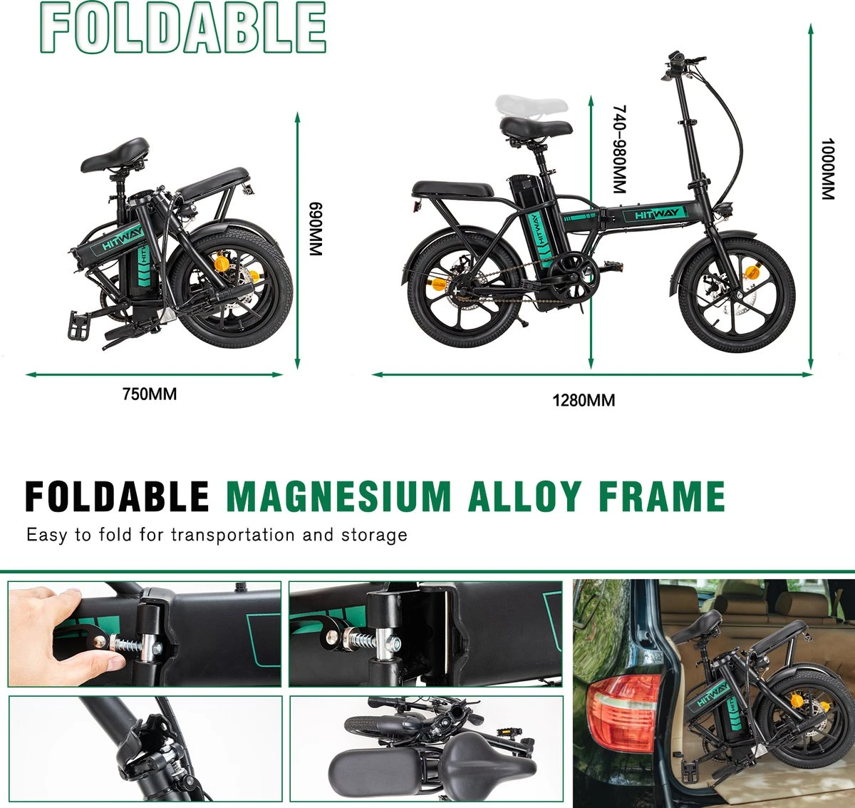 Hitway Elektrische Fiets | Opvouwbare E-bike | 16 Inch | 250W Motor | Zwart 8 Hitway Elektrische Fiets | Opvouwbare E-bike | 16 Inch | 250W Motor | Zwart - Afbeelding 6