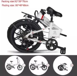 Samebike Elektrische Vouwfiet - Shimano 7 Speed Derailleur - 48V/ 10Ah Lithium Batterij - Aluminium -sportief/modern - 35km/u - Wit -Beste Fietsen Winkel 1200x1180