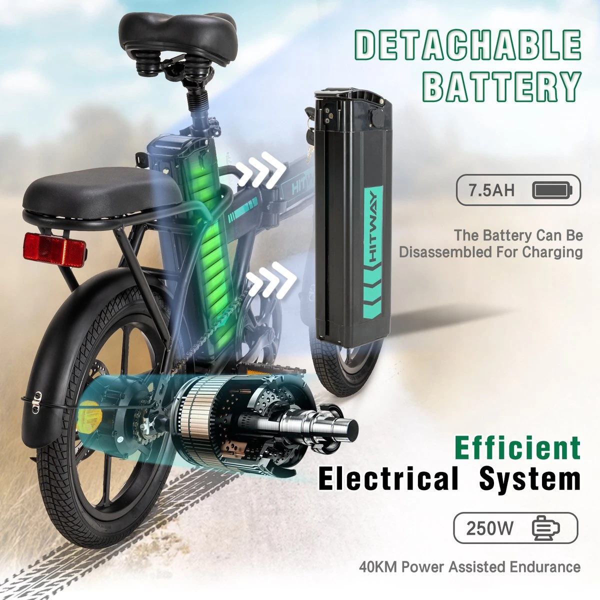 Hitway Elektrische Fiets | Opvouwbare E-bike | 16 Inch | 250W Motor | Zwart 4 Hitway Elektrische Fiets | Opvouwbare E-bike | 16 Inch | 250W Motor | Zwart - Afbeelding 2