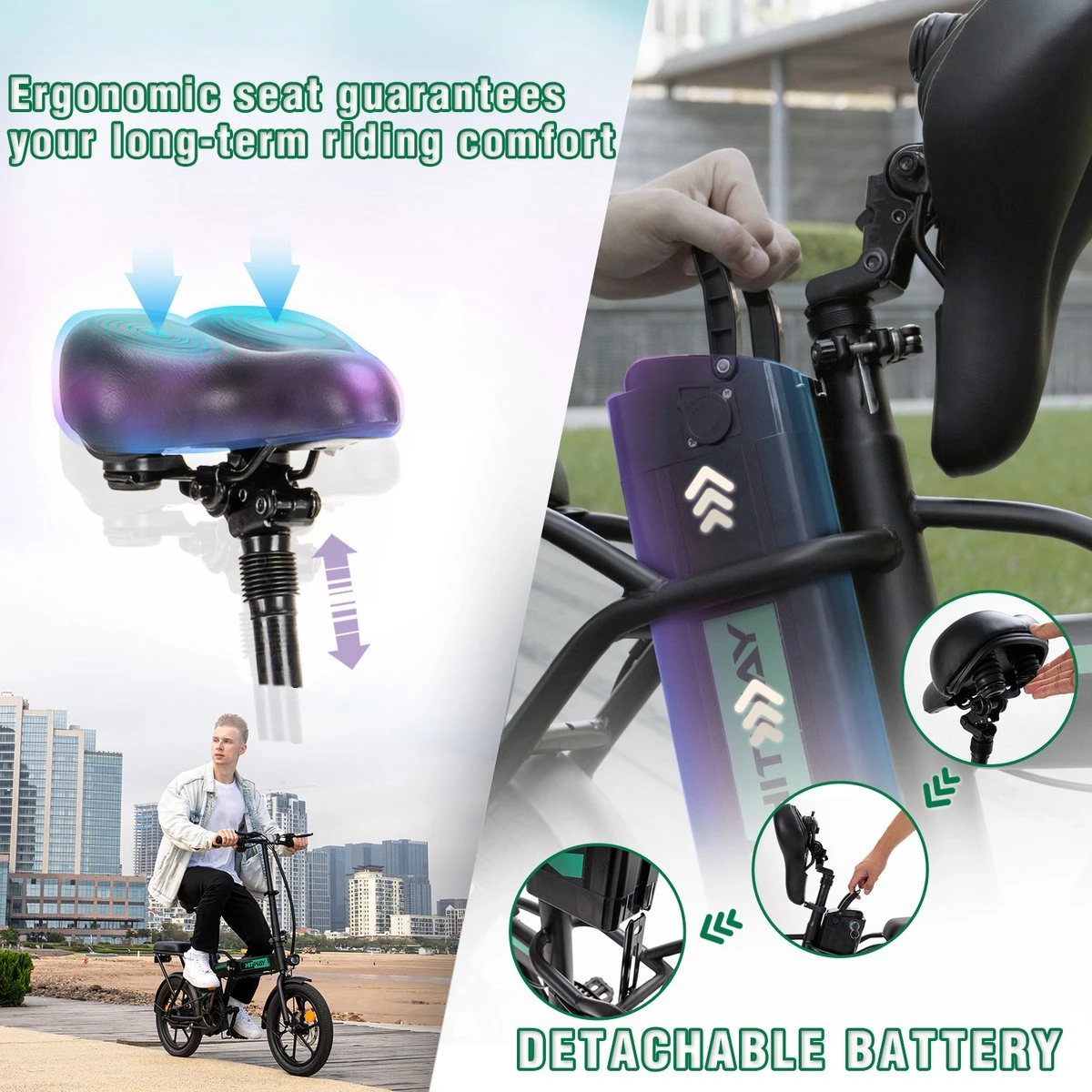 Hitway Elektrische Fiets | Opvouwbare E-bike | 16 Inch | 250W Motor | Zwart 6 Hitway Elektrische Fiets | Opvouwbare E-bike | 16 Inch | 250W Motor | Zwart - Afbeelding 4