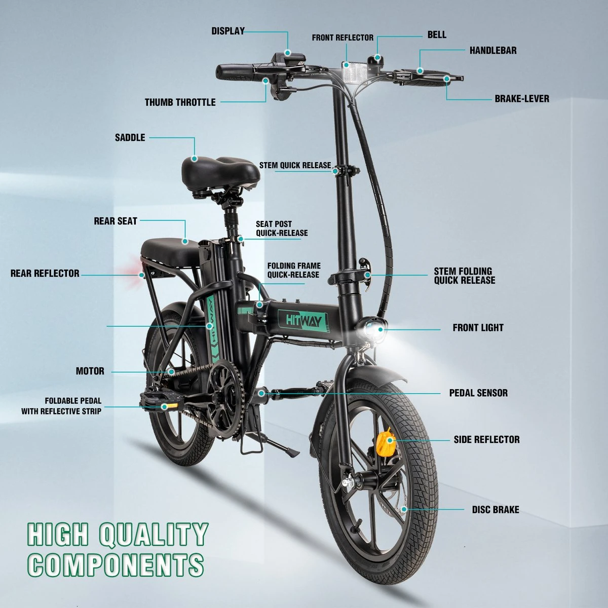 Hitway Elektrische Fiets | Opvouwbare E-bike | 16 Inch | 250W Motor | Zwart 7 Hitway Elektrische Fiets | Opvouwbare E-bike | 16 Inch | 250W Motor | Zwart - Afbeelding 5