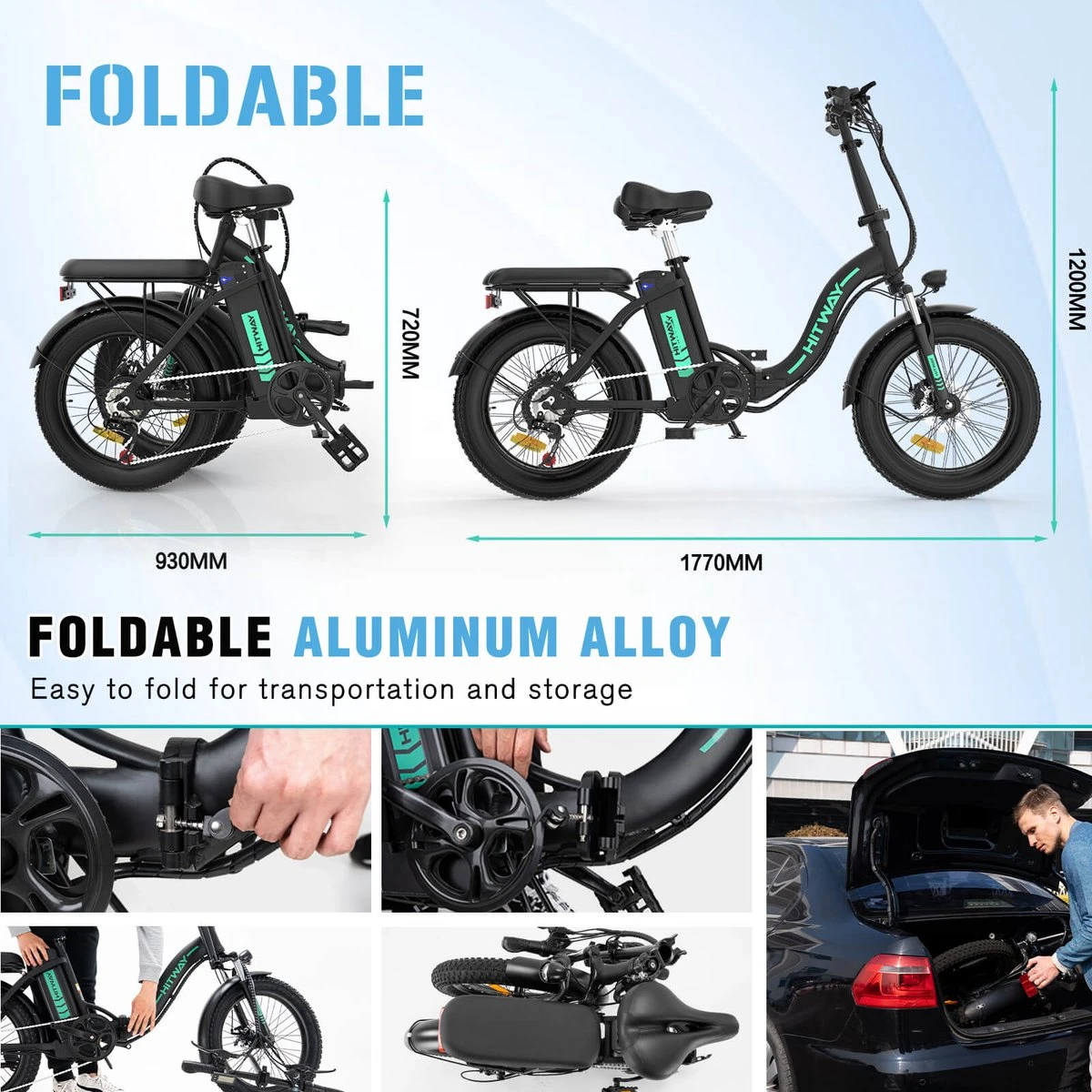 HITWAY E Bike Elektrische Fiets 20 Inch Dikke Band Opvouwbare Elektrische Fiets, 250W/36V/11,2Ah Batterij, Max. Bereik Tot 35-90km, Off-road Mountainbike Met Shimano 7 Versnellingen, Stad EBike Heren Dames 8 HITWAY E Bike Elektrische Fiets 20 Inch Dikke Band Opvouwbare Elektrische Fiets, 250W/36V/11,2Ah Batterij, Max. Bereik Tot 35-90km, Off-road Mountainbike Met Shimano 7 Versnellingen, Stad EBike Heren Dames - Afbeelding 6