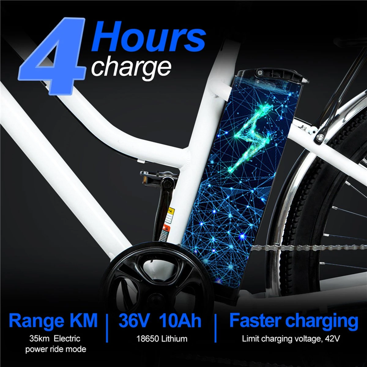 Elektrische Fiets E-Fietsen | E-bike- 26 Inch - Volwassen 250w Elektrische Fiets Volwassen-BK1-Wit 9 Elektrische Fiets E-Fietsen | E-bike- 26 Inch - Volwassen 250w Elektrische Fiets Volwassen-BK1-Wit - Afbeelding 7