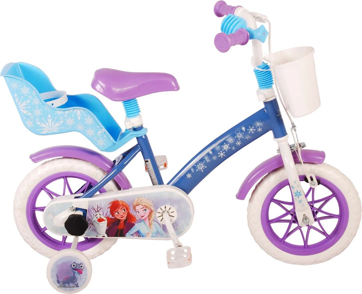 Volare Disney Frozen Kinderfiets - Meiden - 12 Inch - Blauw Paars - Doortrapsysteem 5 Volare Disney Frozen Kinderfiets - Meiden - 12 Inch - Blauw Paars - Doortrapsysteem - Afbeelding 3