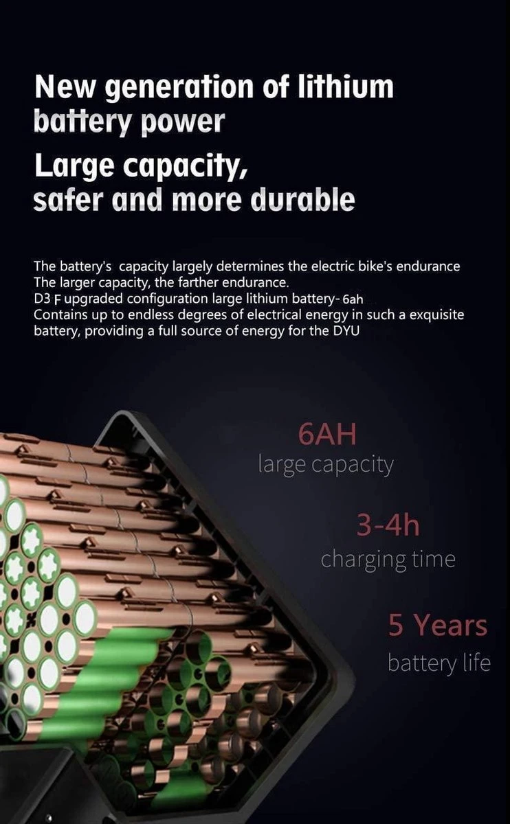 DYU D3F Opvouwbare Elektrische Fiets, Slimme Mountainbike Voor Volwassenen, 240W Aluminiumlegering Fiets Verwijderbare 36V/10Ah Lithium-ion Batterij Met 3 Rijmodi 9 DYU D3F Opvouwbare Elektrische Fiets, Slimme Mountainbike Voor Volwassenen, 240W Aluminiumlegering Fiets Verwijderbare 36V/10Ah Lithium-ion Batterij Met 3 Rijmodi - Afbeelding 7
