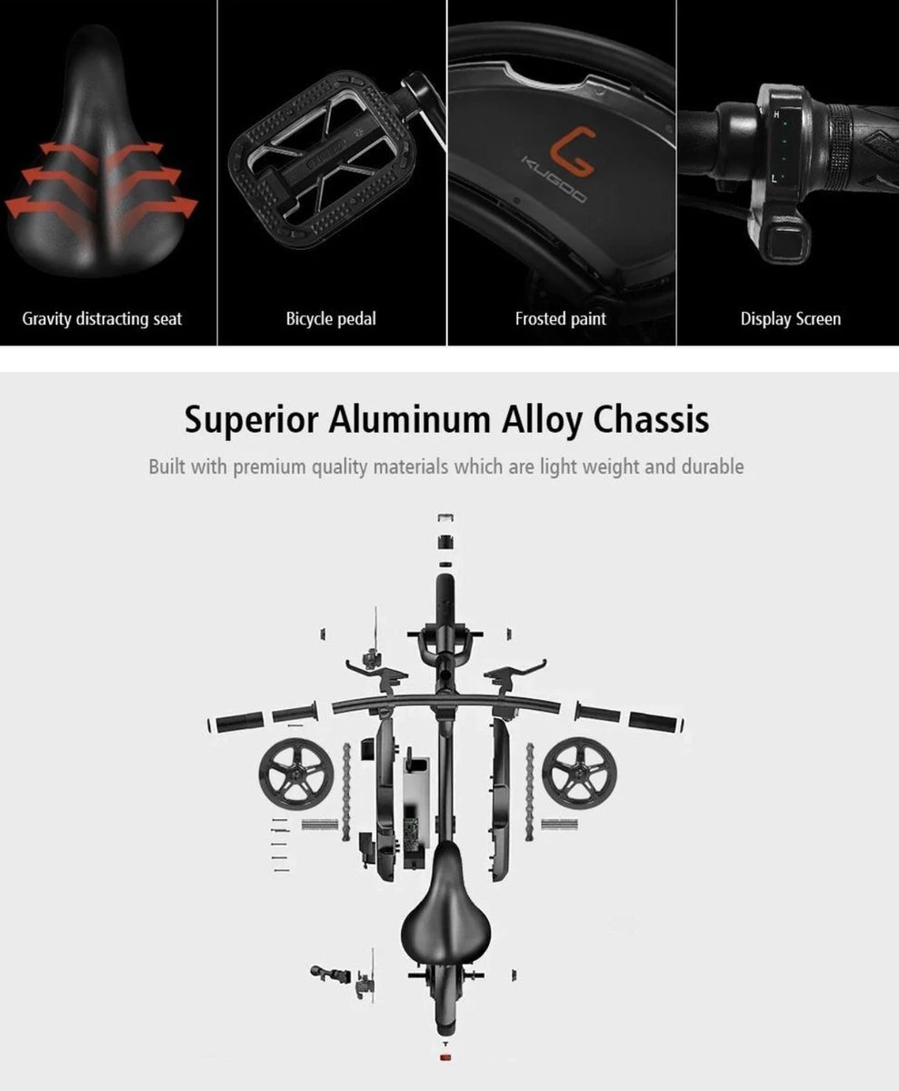 Matrix E Bike - Kugoo B2 Pro - Elektrische Opvouwbare Fiets/step 14 Inch 400W - Met Trappers - Snelheid Max. 45 Km/u 12 Matrix E Bike - Kugoo B2 Pro - Elektrische Opvouwbare Fiets/step 14 Inch 400W - Met Trappers - Snelheid Max. 45 Km/u - Afbeelding 10